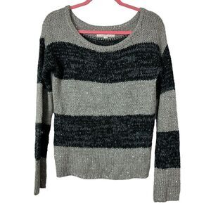 Loft Alpaca Wool Blend Gray Striped Sequin Sweater